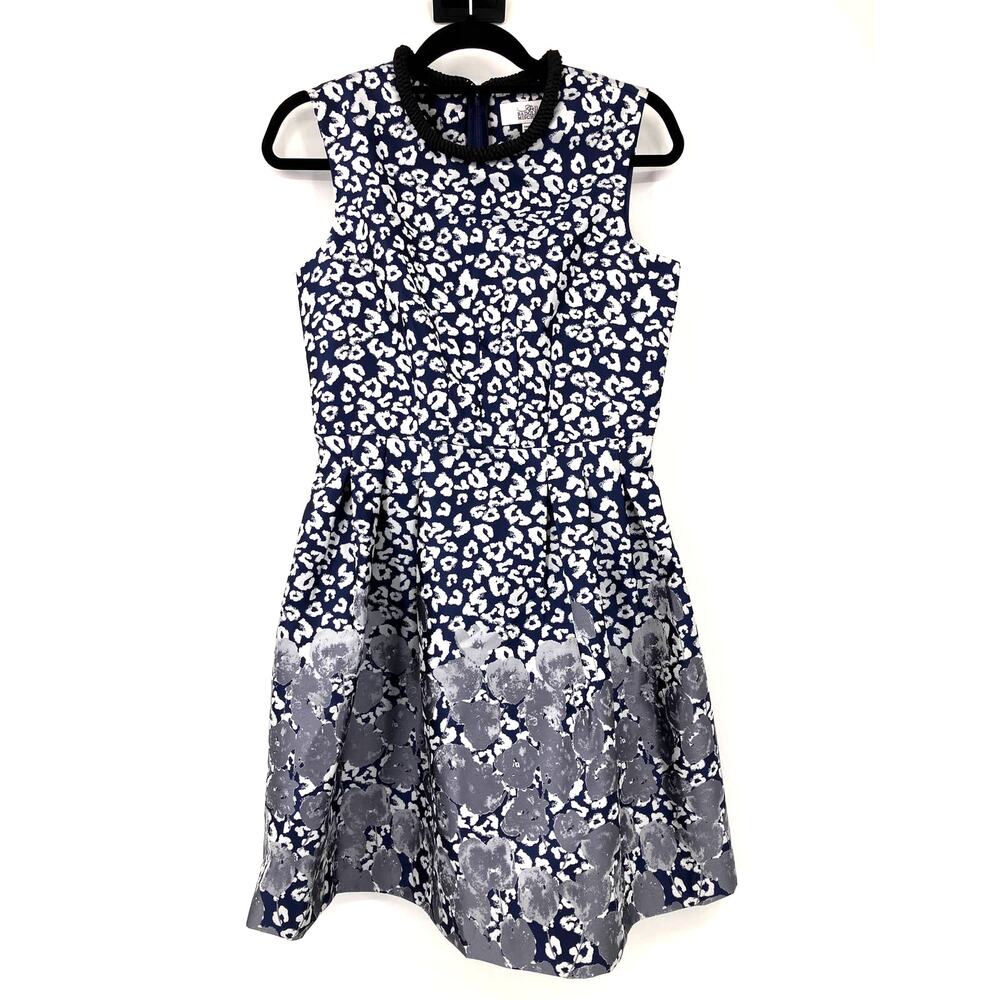 Badgley Mischka Belle Silver Blue Leopard Print Floral Fit & Flare Talya Dress